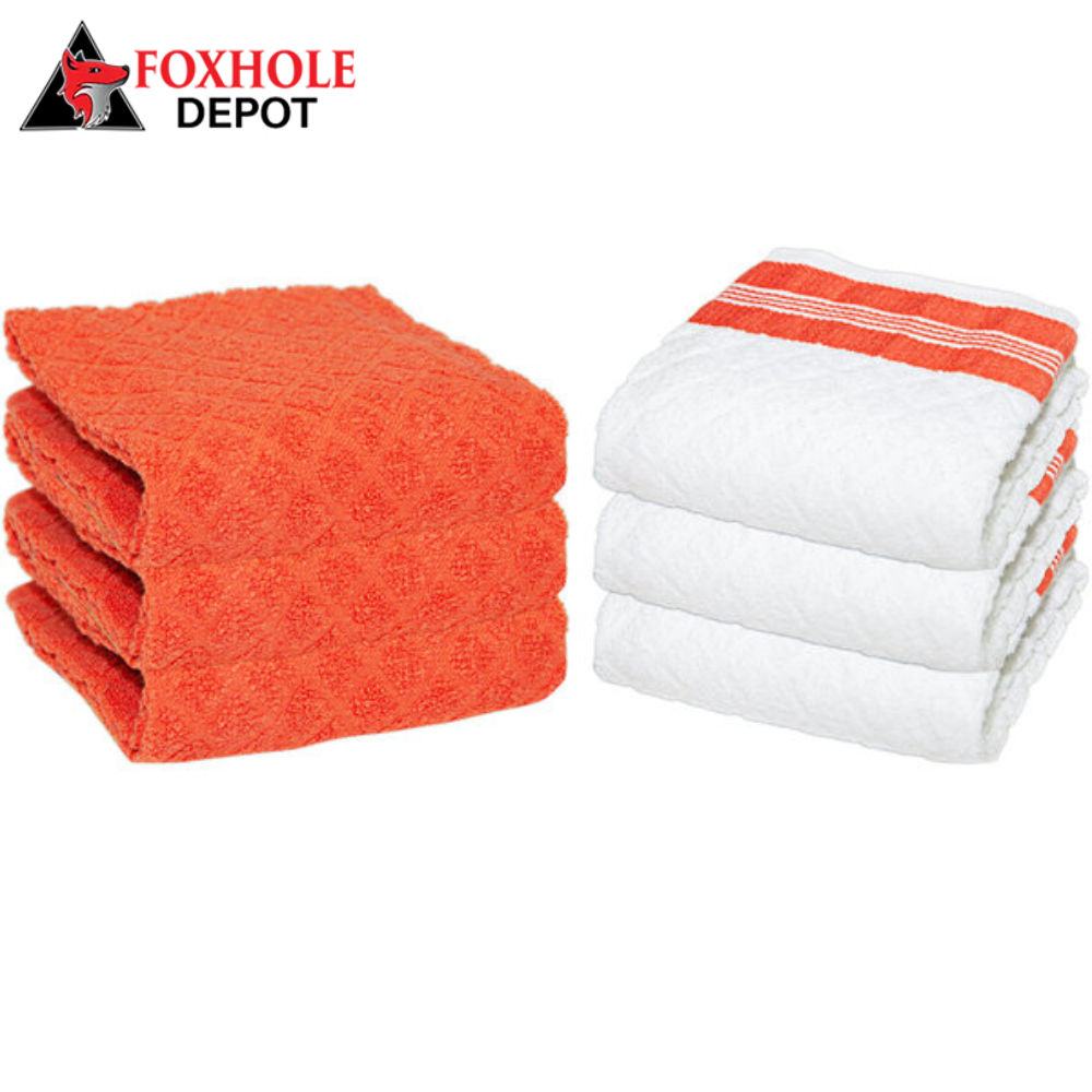 15" x 25" Diamond Pattern 40 oz. Premier 100% Cotton Terry Kitchen Towel - 6/Pack - Orange