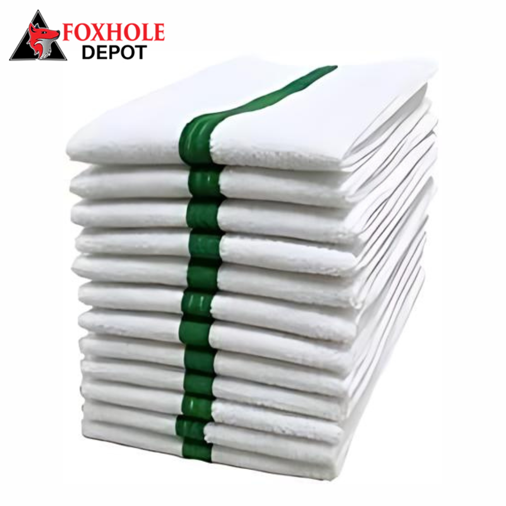 15" x 25" Green Stripe 44 oz. 100% Cotton Terry Oversized Chef Towel - 12/Pack