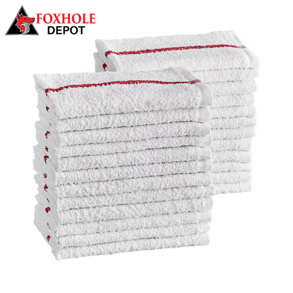 16" x 19" Red Striped 32 oz. 100% Cotton Bar Towels in Bulk - 60/Case