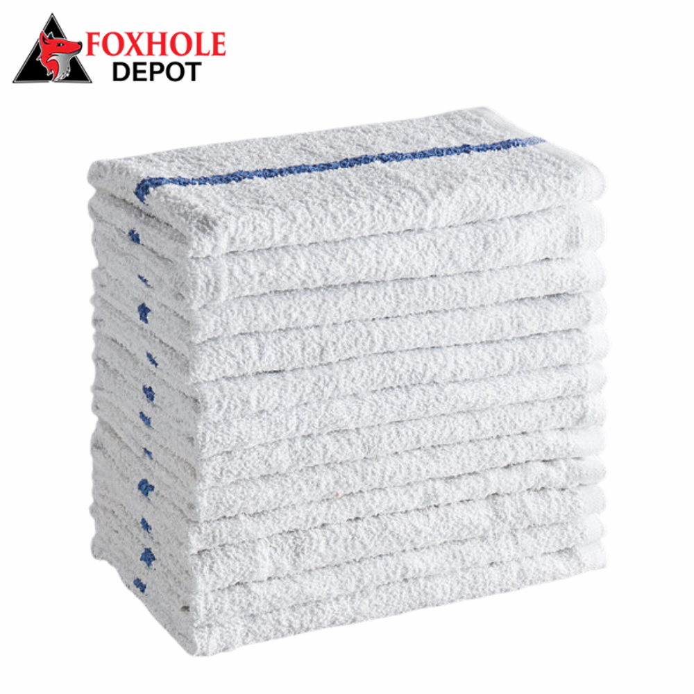 16" x 19" Striped 32 oz. 100% Cotton Bar Towel - 12/Pack - Blue Striped