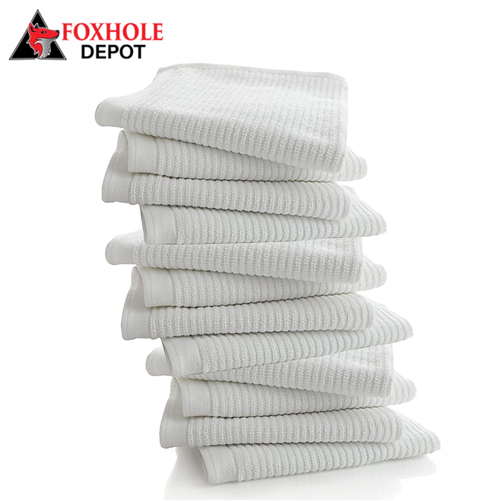 16" x 19" White Ribbed 100% Cotton Bar Towel - 12/Pack