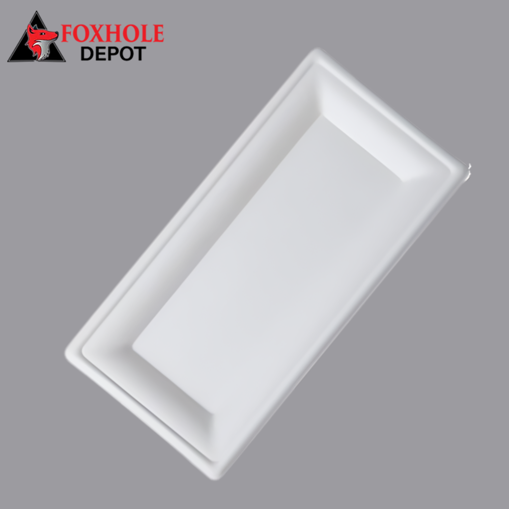 10" x 5" Rectangular Compostable Sugarcane Plates, White Platters - 500/Case