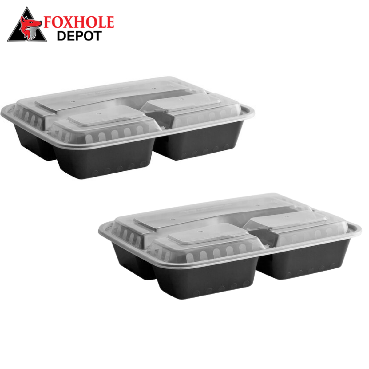 32 oz. 3-Compartment Rectangular Microwavable Heavy Weight Container with Lid - 150/Case