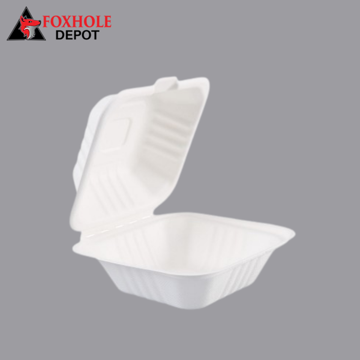 6" X 6" X 3" Hinged-Lid Compostable 1 Compartment Food Containers Bagasse Take Out Boxes - 500/Case