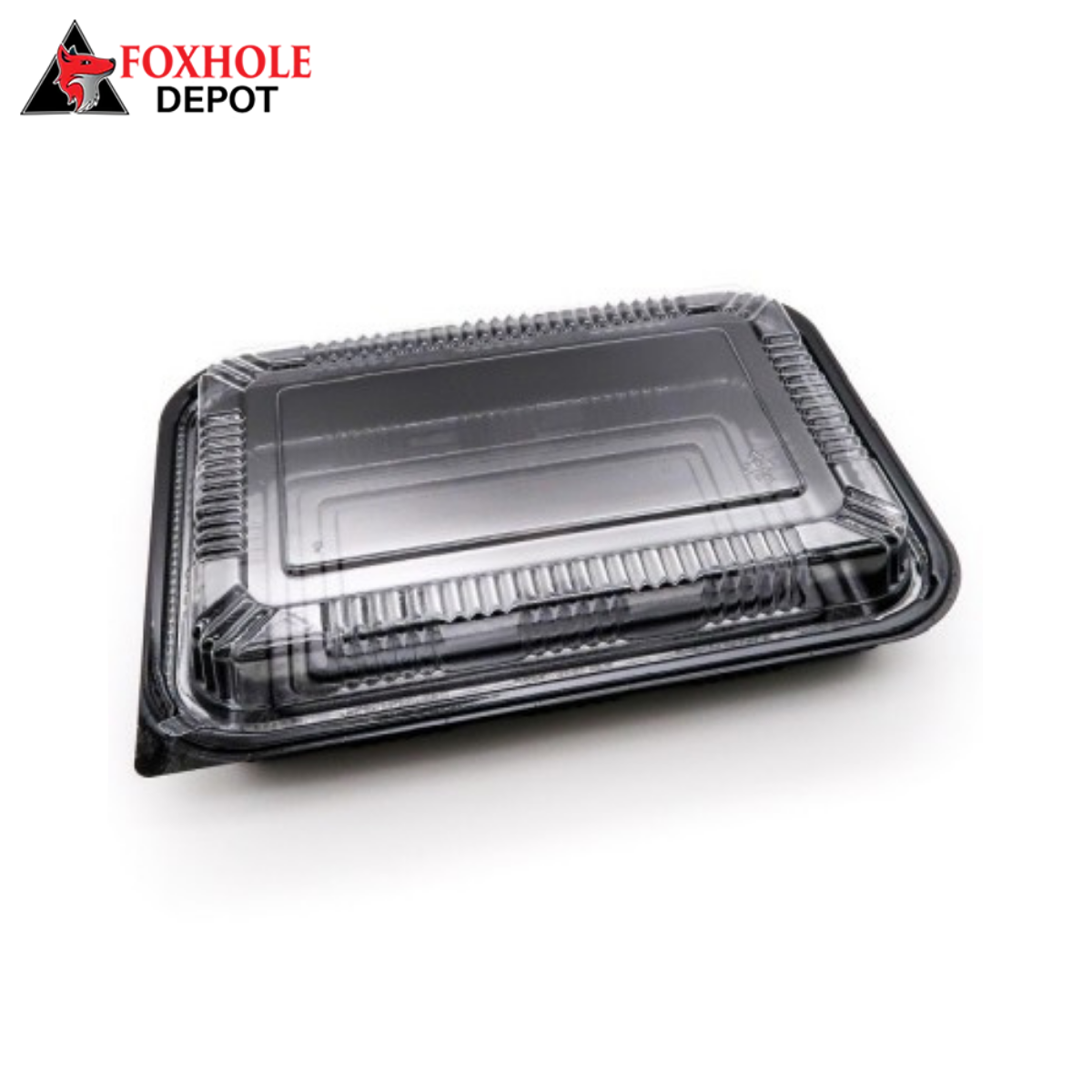 Black Rectangular Plastic Container with Clear Lid 8.75" x 6" x 2.125" - 300/Carton