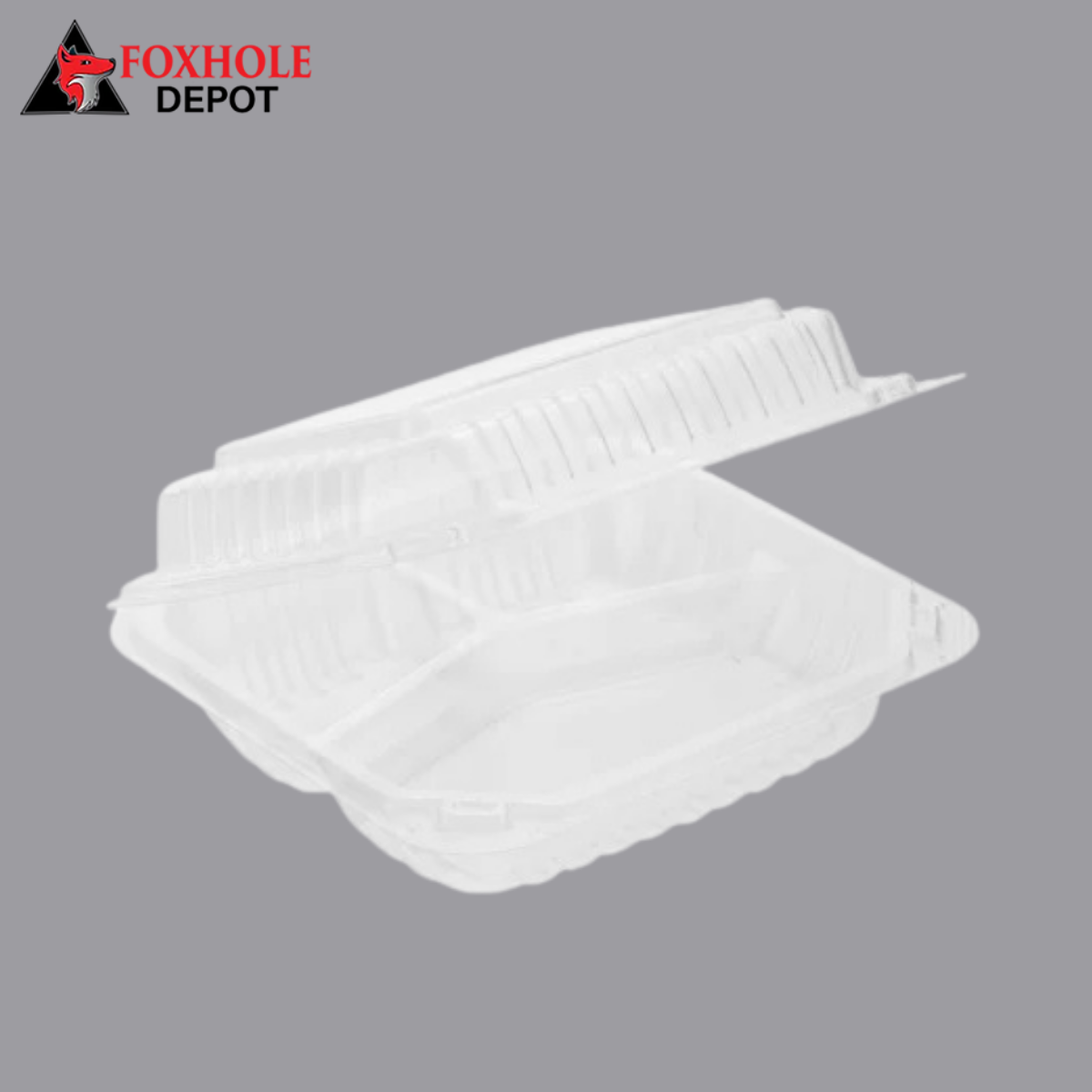 Clear Hinged Lid 3 Compartment Plastic Container 9 1/2" x 9 1/2" x 3 1/4" - 200/Case