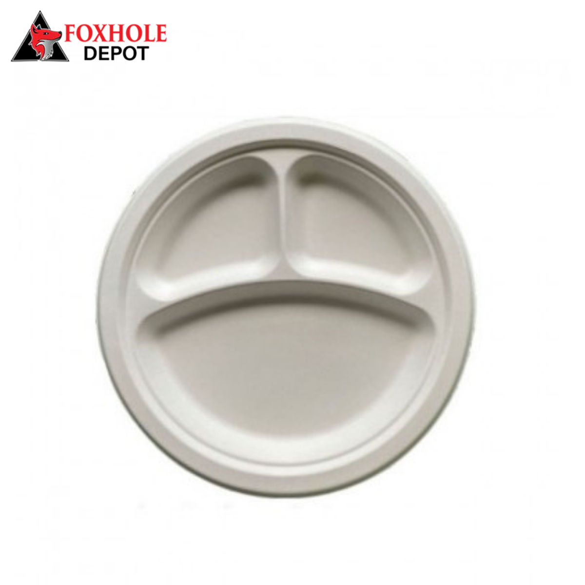 Compostable Sugarcane Bagasse 10" 3-Compartment Plate,White, 500/Case