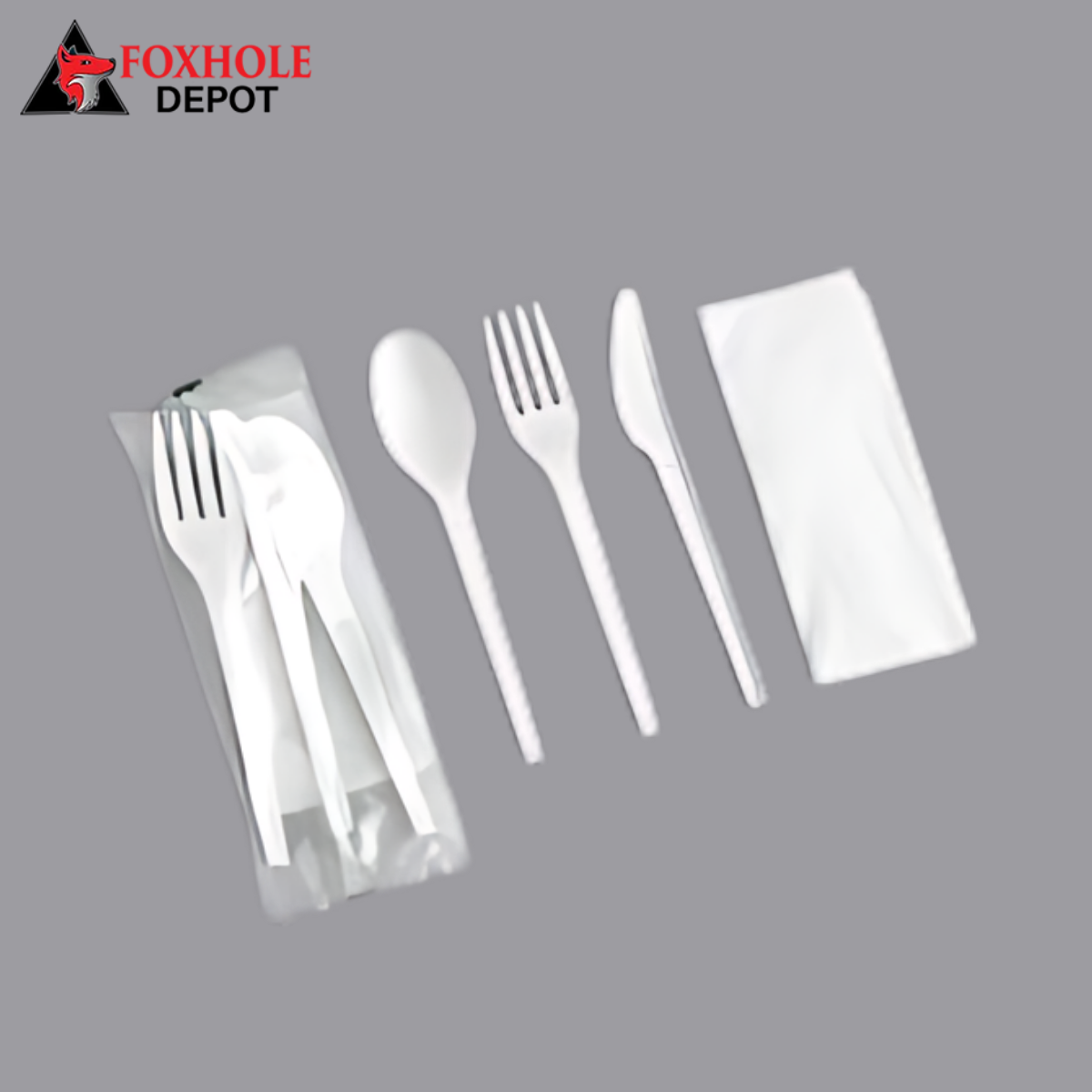 EcoChoice Wrapped Heavy Weight Compostable 6 1/2" White CPLA Knife, Fork, Spoon, and Napkin - 250/Case