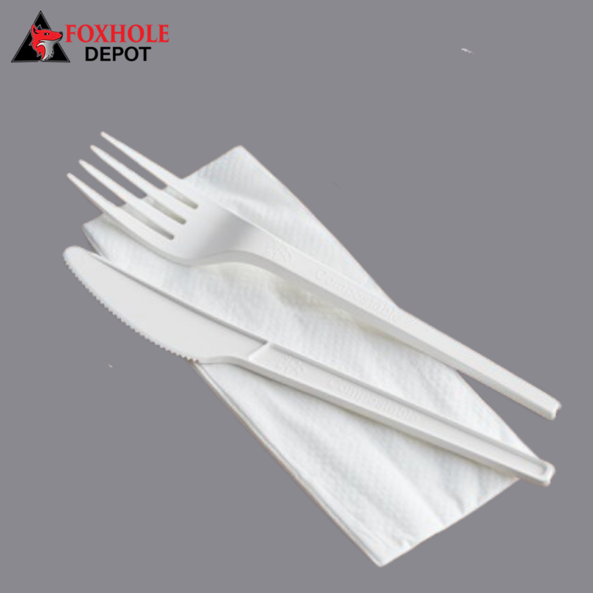 Wrapped Heavy Weight Compostable 6 1/2" White CPLA Knife, Fork, and Napkin - 250/Case