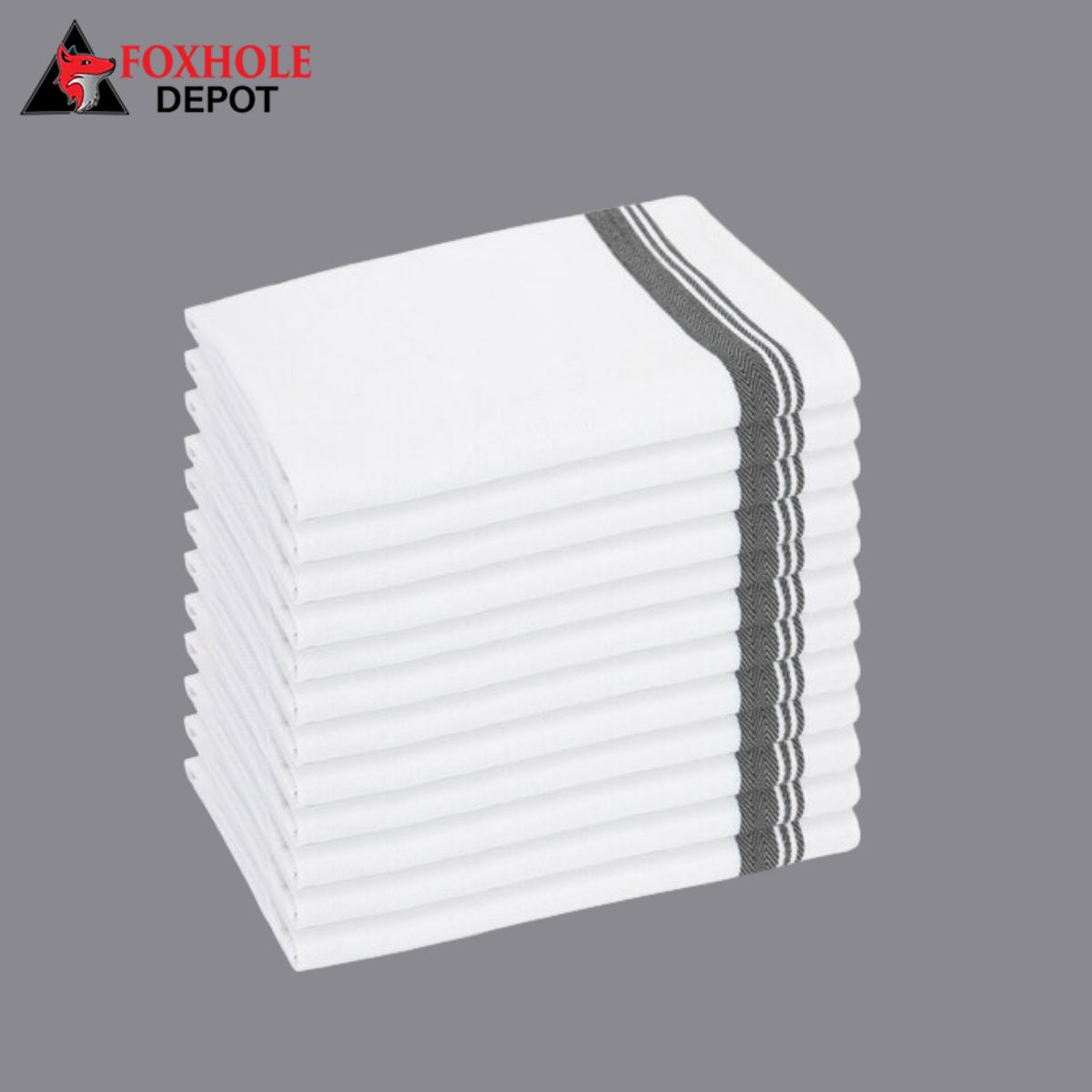 20" x 28" Striped 36 oz. 100% Cotton Extra Large Herringbone Kitchen Towel - 12/Pack - Black