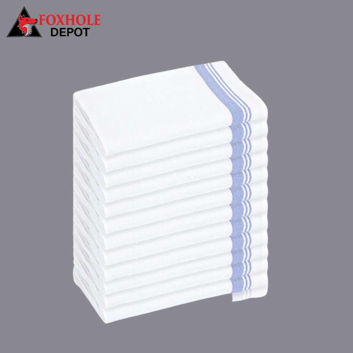 20" x 28" Striped 36 oz. 100% Cotton Extra Large Herringbone Kitchen Towel - 12/Pack - Blue