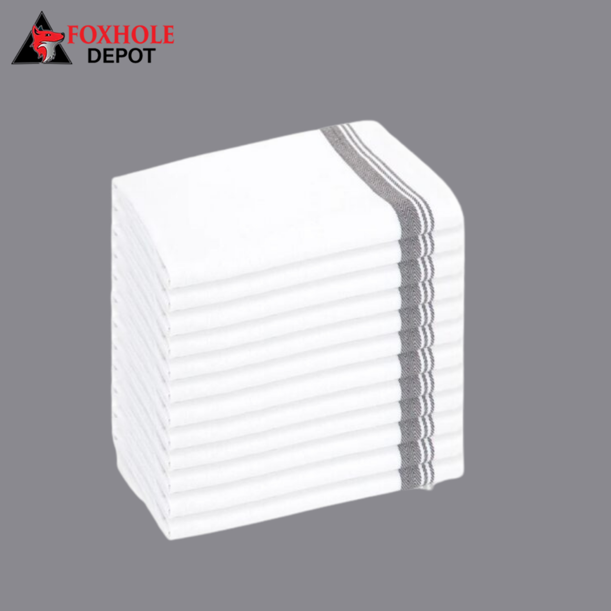 20" x 28" Striped 36 oz. 100% Cotton Extra Large Herringbone Kitchen Towel - 12/Pack - Gray