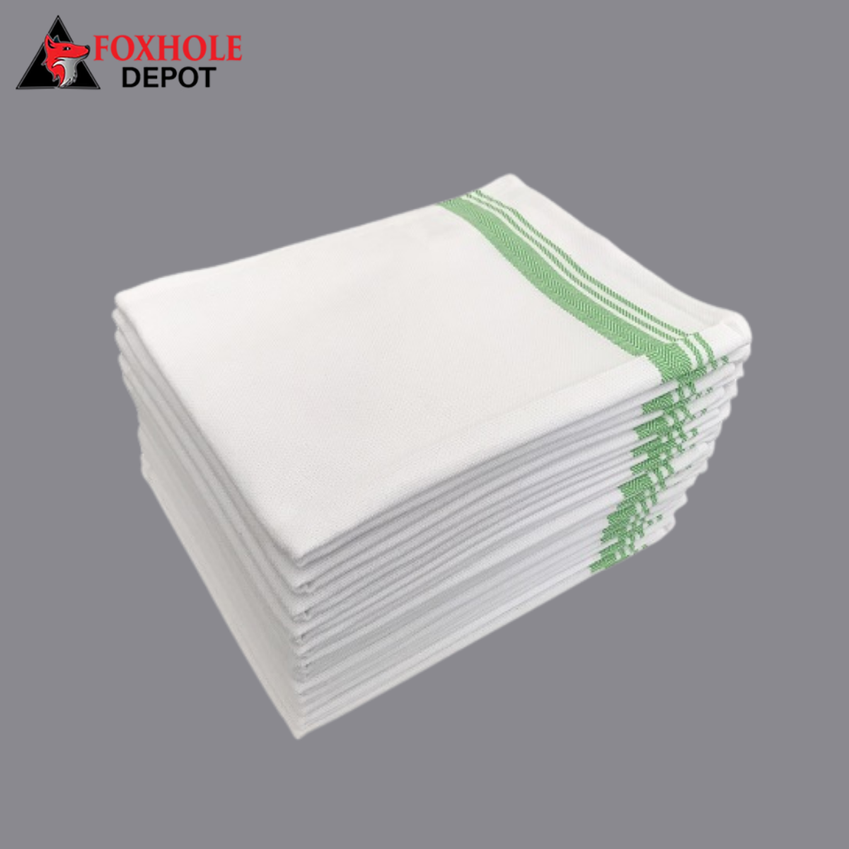 20" x 28" Striped 36 oz. 100% Cotton Extra Large Herringbone Kitchen Towel - 12/Pack - Green