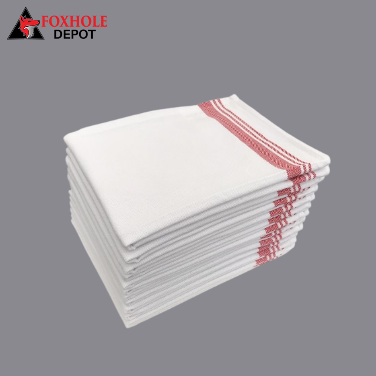 20" x 28" Striped 36 oz. 100% Cotton Extra Large Herringbone Kitchen Towel - 12/Pack - Red