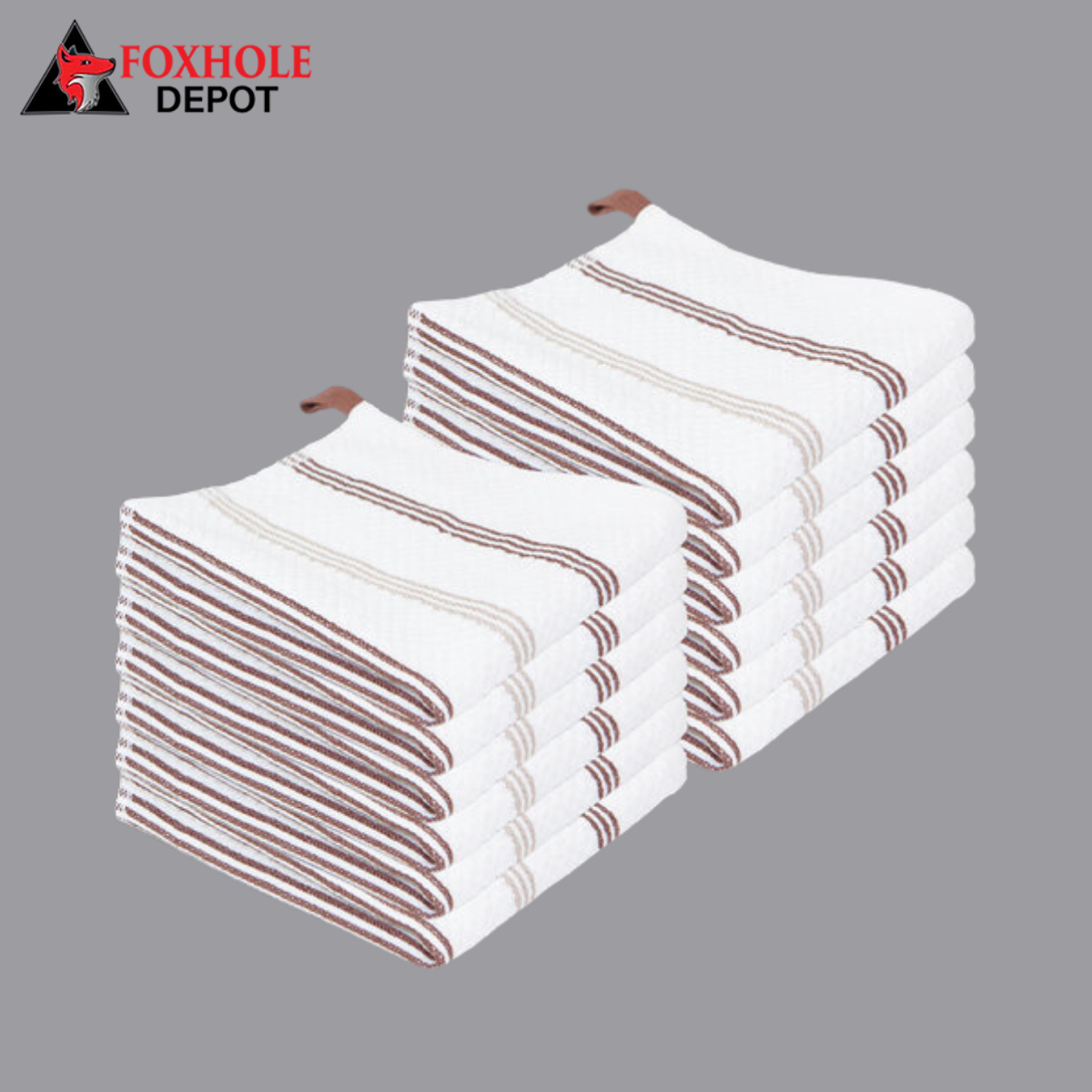 13" x 13" Stripe Pattern 20 oz. Premier 100% Cotton Terry Dish Cloth with Hanging Loop - 12/Pack