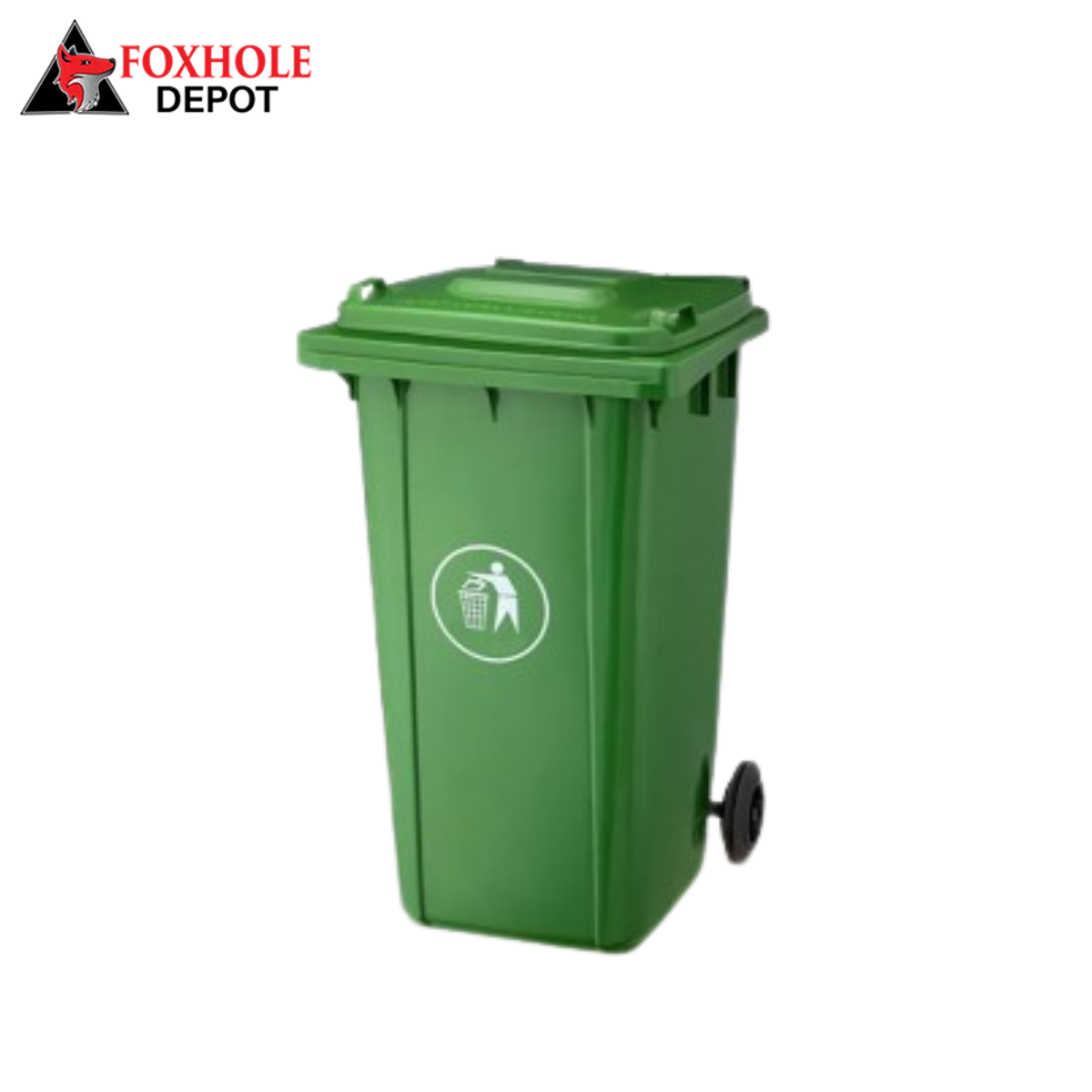 95 Gallon Green Wheeled Rectangular Trash Can with Lid