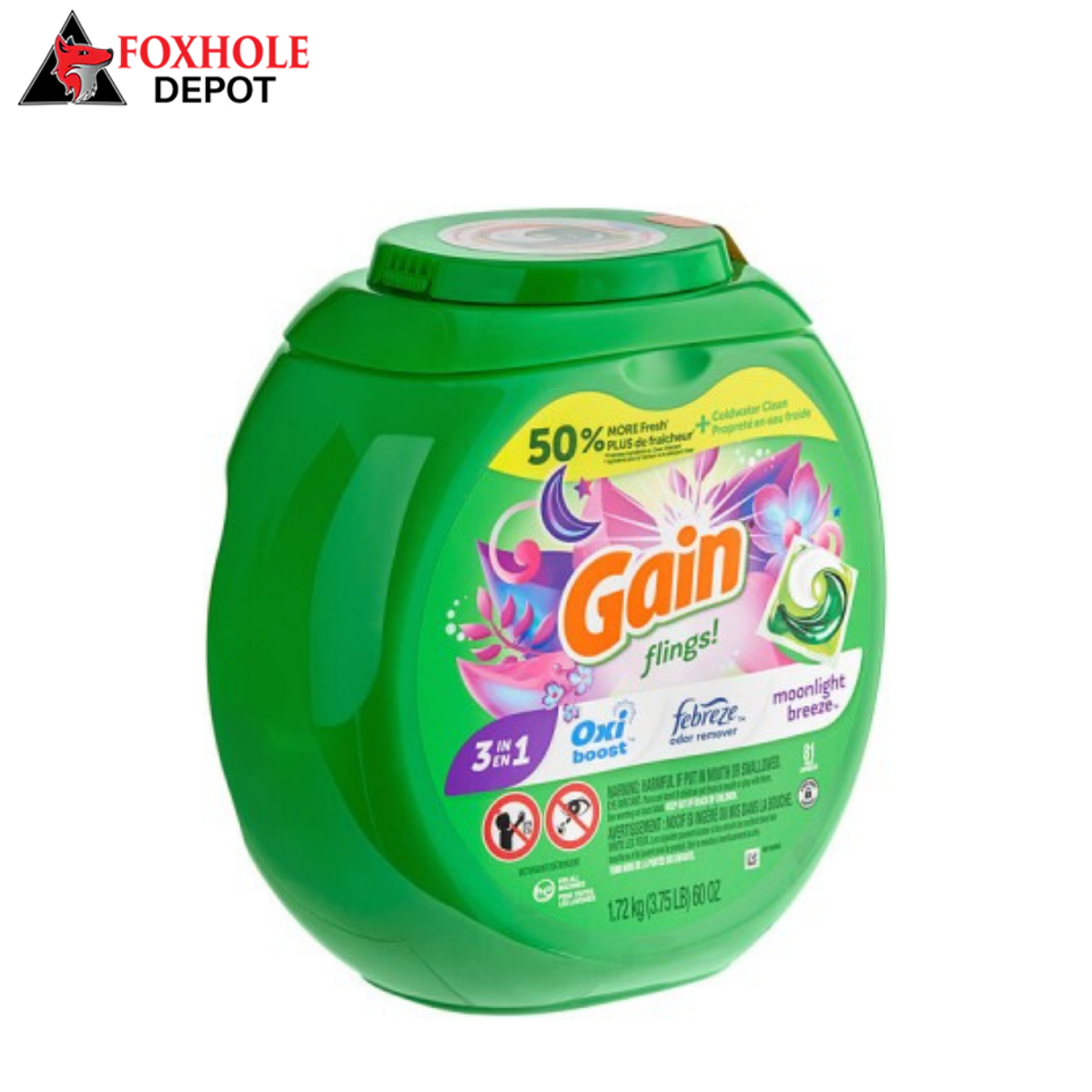 Gain 91796 81-Count Moonlight Breeze Flings Laundry Detergent - 4/Case