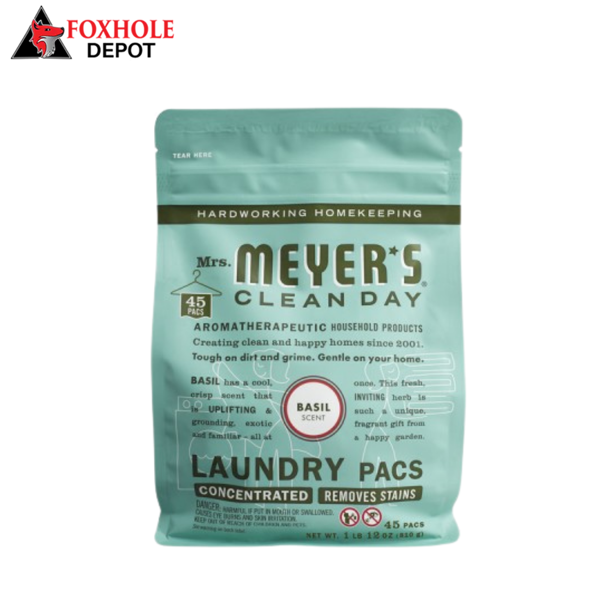 Mrs. Meyer's Clean Day 306115 Basil 45-Count Laundry Detergent Pack - 6/Case