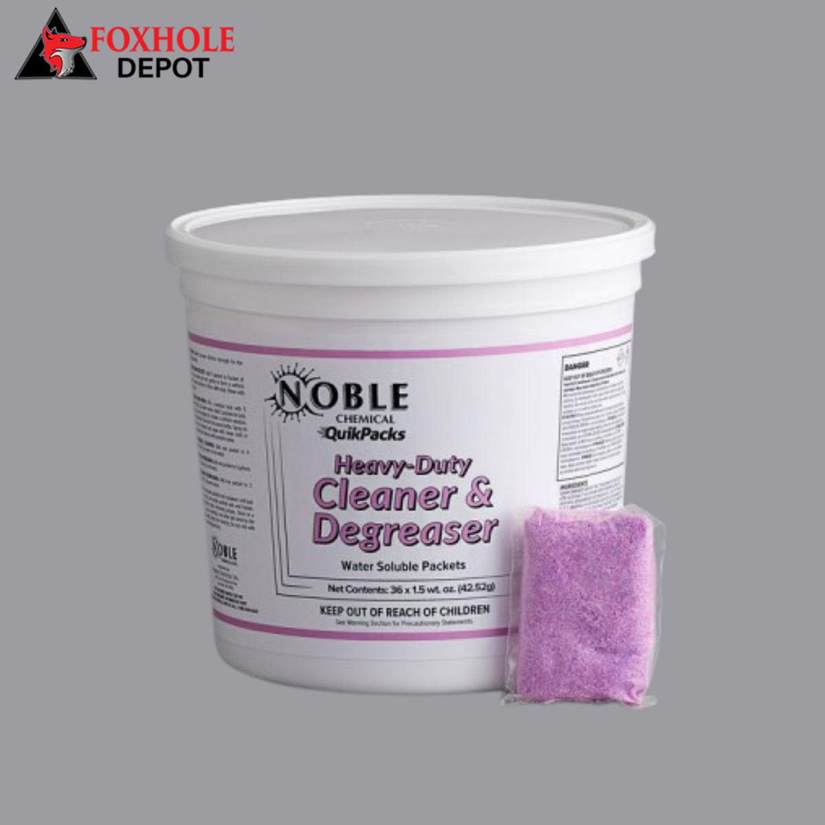 Noble Chemical QuikPacks 1.5 oz. Heavy Duty Cleaner and Degreaser Packs 36 Count Tub - 2/Case