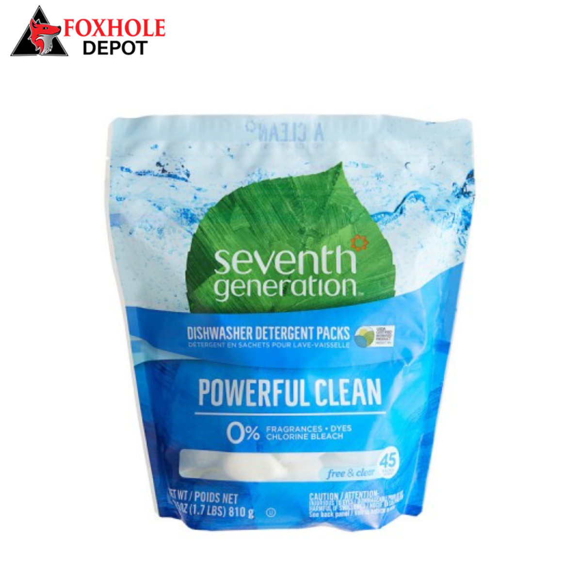 Seventh Generation 22897 Free &amp; Clear 45-Count Dishwasher Detergent Packs - 8/Case