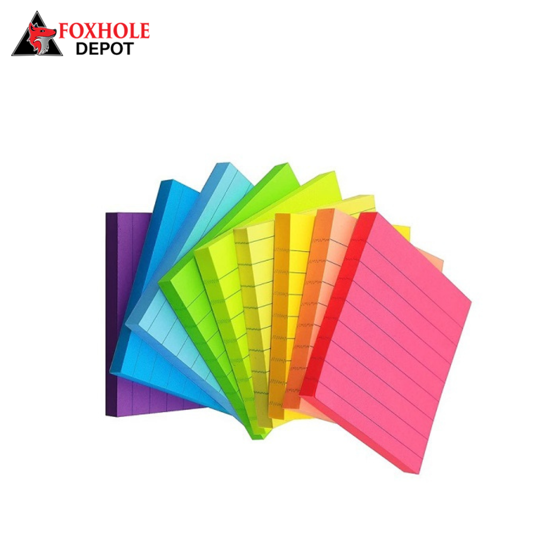 3x3 Lined Sticky Notes Colorful Super Sticking Power Memo Pads, 82 Sheets/pad, 8 Pads/Pack