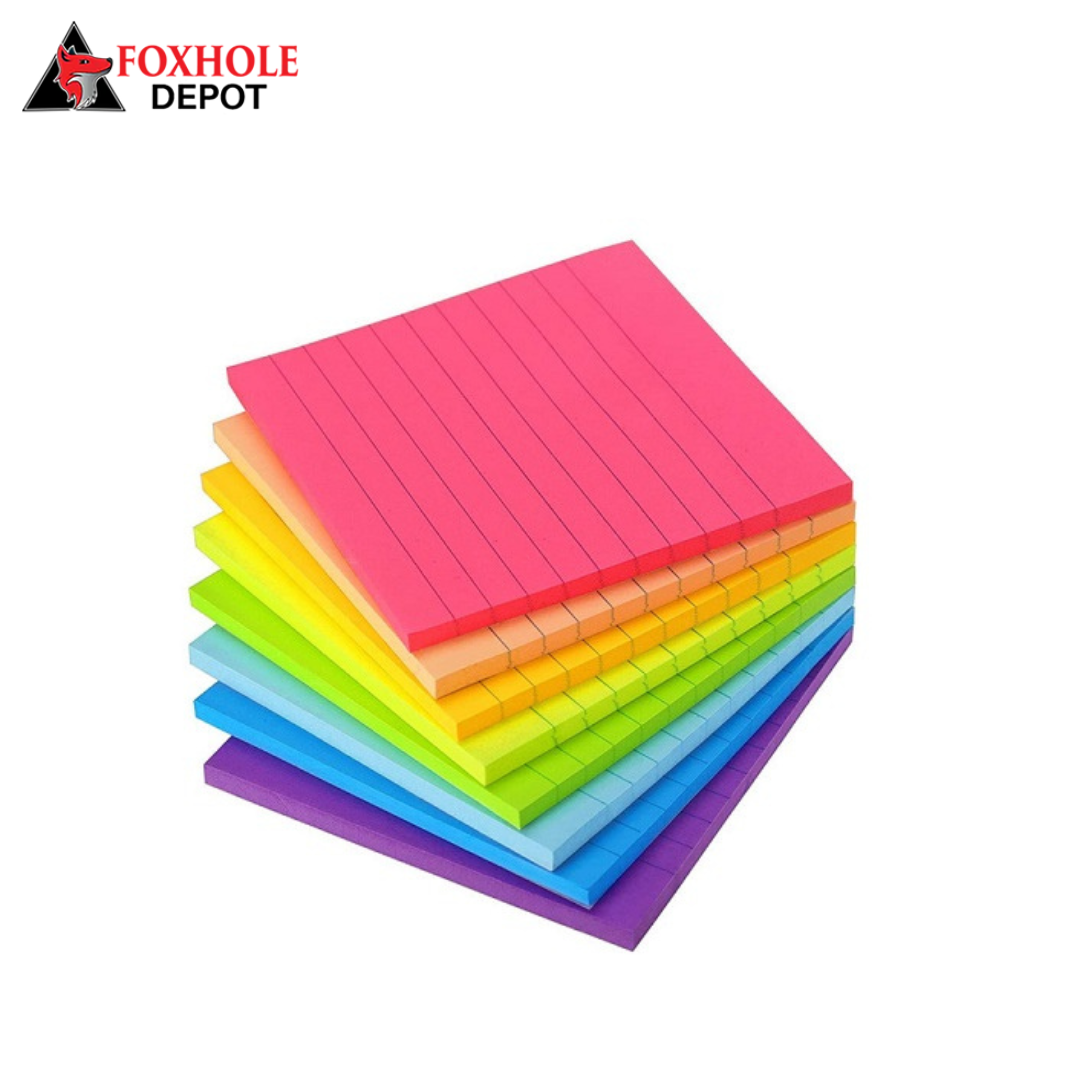 4x4 Lined Sticky Notes Colorful Super Sticking Power Memo Pads, 50 Sheets/pad, 8 Pads/Pack