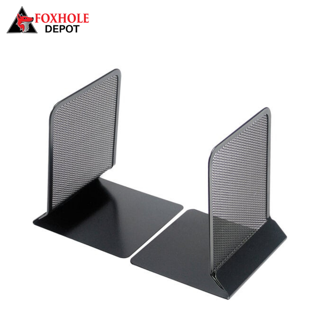 5 3/8" x 5 3/8" x 6 3/4" Black Metal Mesh Bookends - 12 Pairs