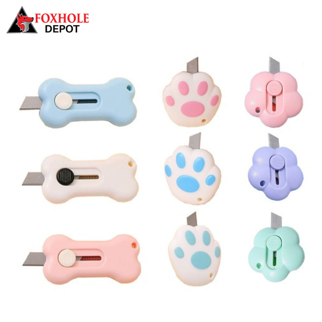 9 Pieces Mini Box Cutters Cute Shape Cutter with Keychain Hole Retractable Art Cutter Utility Knife for Office and Home Use