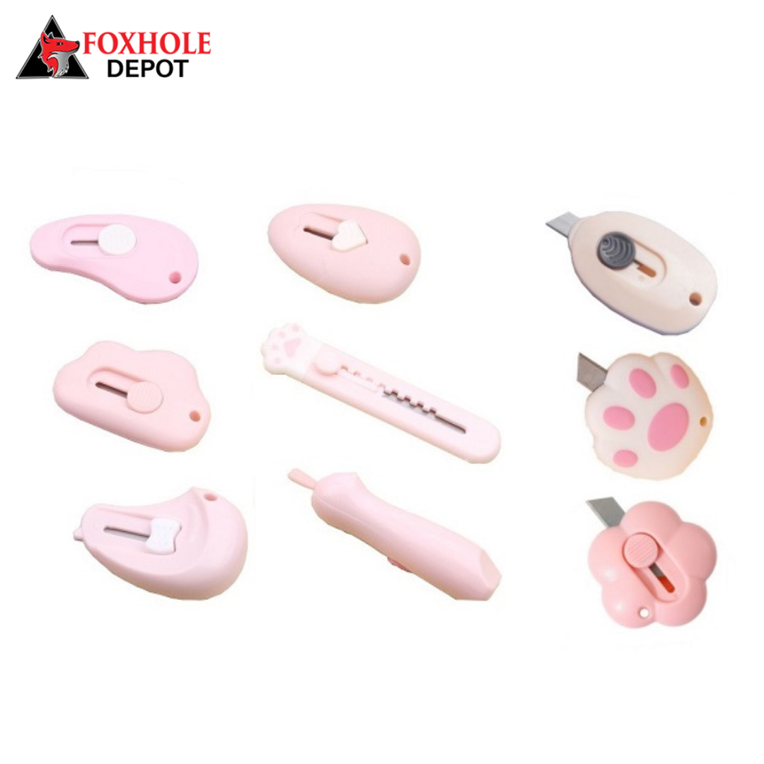9 Pieces Mini Box Cutters Retractable Art Cutter Utility Knife Cute Shape Cutter with Keychain Hole