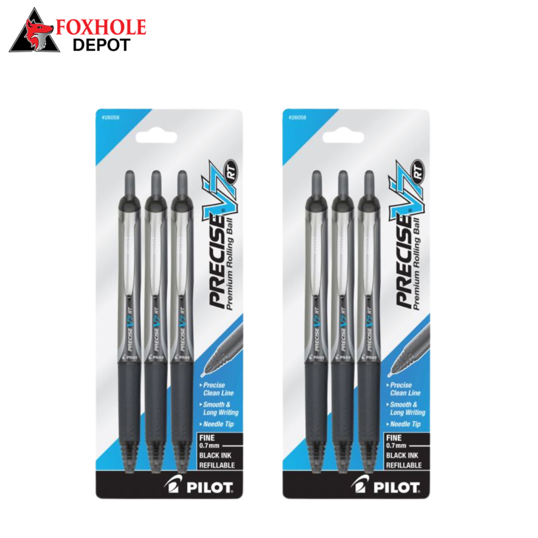 Pilot® Precise™ V7 Liquid Ink Retractable Rollerball Pens, Fine Point, 0.7 mm, Assorted Barrel Colors, Black Ink, Pack Of 3 Pens