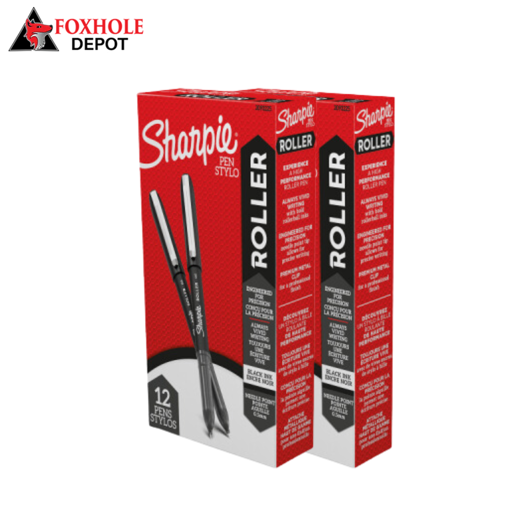 Sharpie® Rollerball Pens, Needle Point, 0.5 mm, Black Ink, Pack Of 12