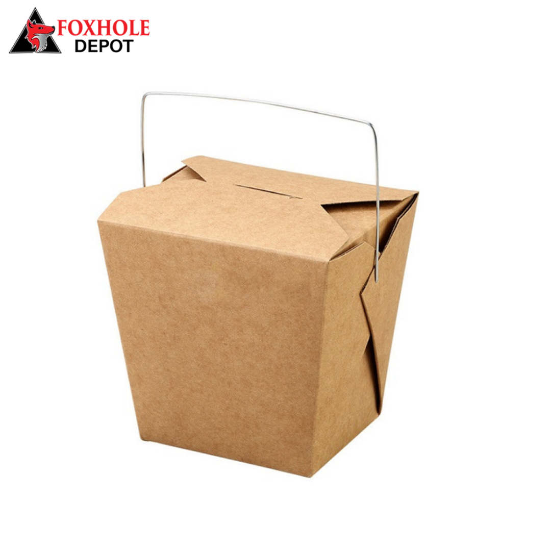 1 Pint 16 oz. White Paperboard Chinese Food Containers With Wire Handle - 500/Case - Kraft