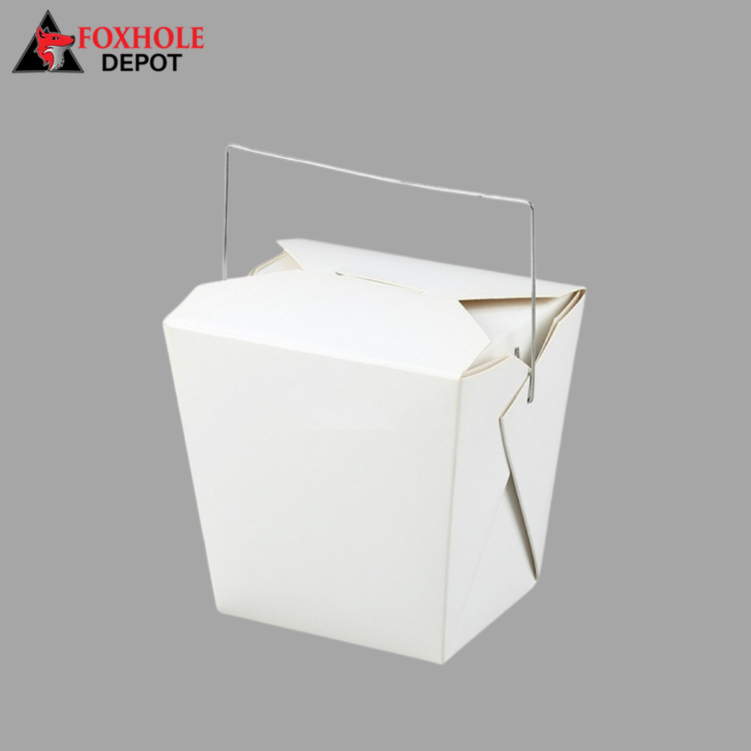 1 Pint 16 oz. White Paperboard Chinese Food Containers With Wire Handle - 500/Case - White