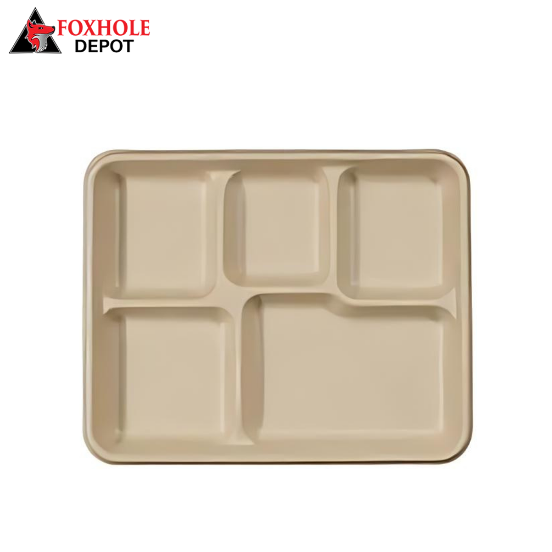 10.25" x 8.25" Biodegradable 5 Compartment Trays Compostable Sugarcane Bagasse Tray - 500/Case - Natural