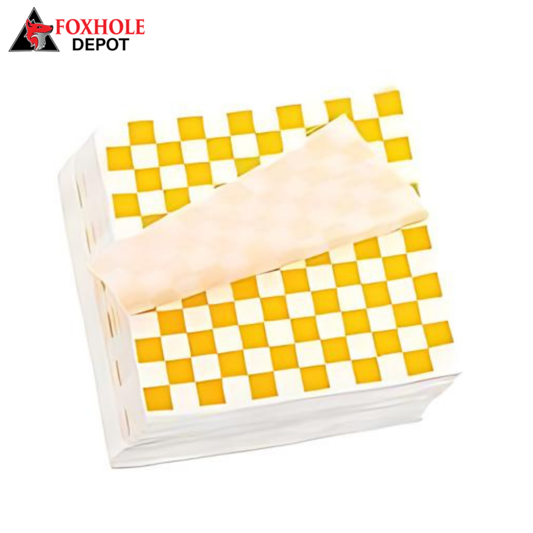 12" x 12" Deli Paper Sheets Sandwich Wrap Paper Checkered Liner Papers - 5000/Case - Yellow