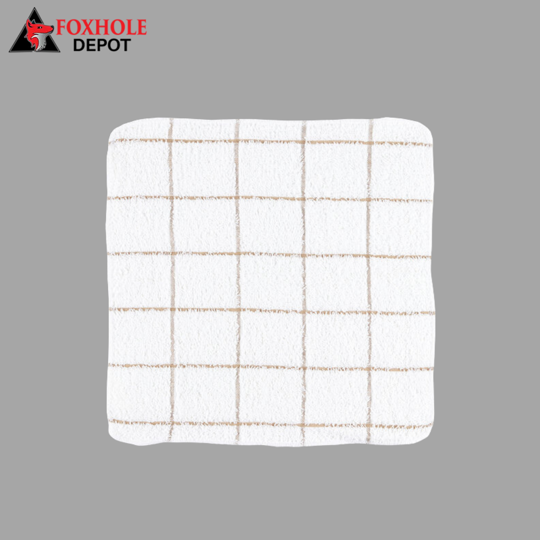 12" x 12" Windowpane Pattern 16 oz. 100% Cotton Terry Dish Cloth - 12/Pack - White/Brown