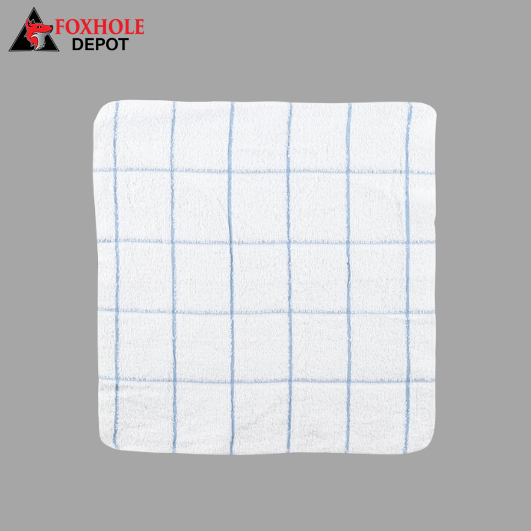 12" x 12" Windowpane Pattern 16 oz. 100% Cotton Terry Dish Cloth - 12/Pack - Whtie/Blue