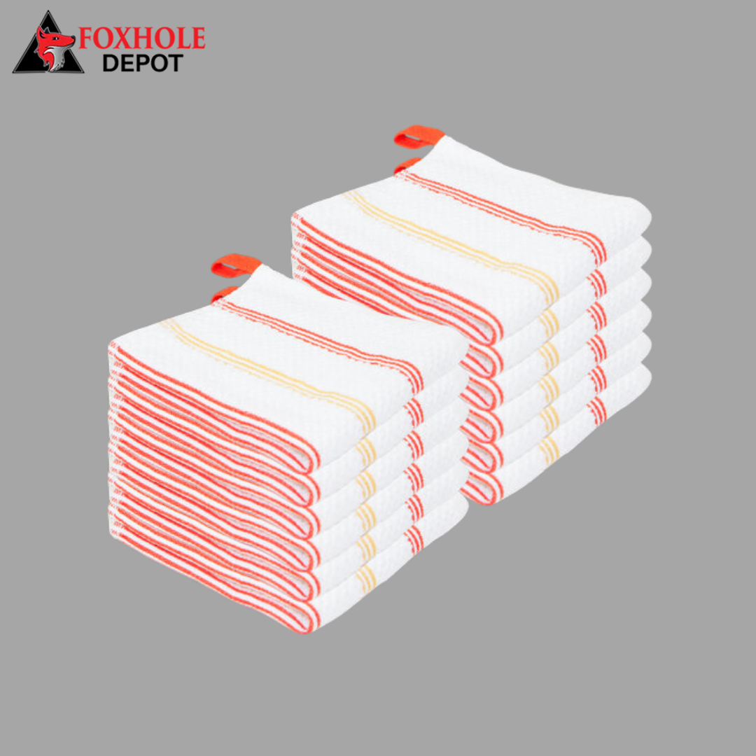 13" x 13"  Stripe Pattern 20 oz. Premier 100% Cotton Terry Dish Cloth with Hanging Loop - 12/Pack - Orange