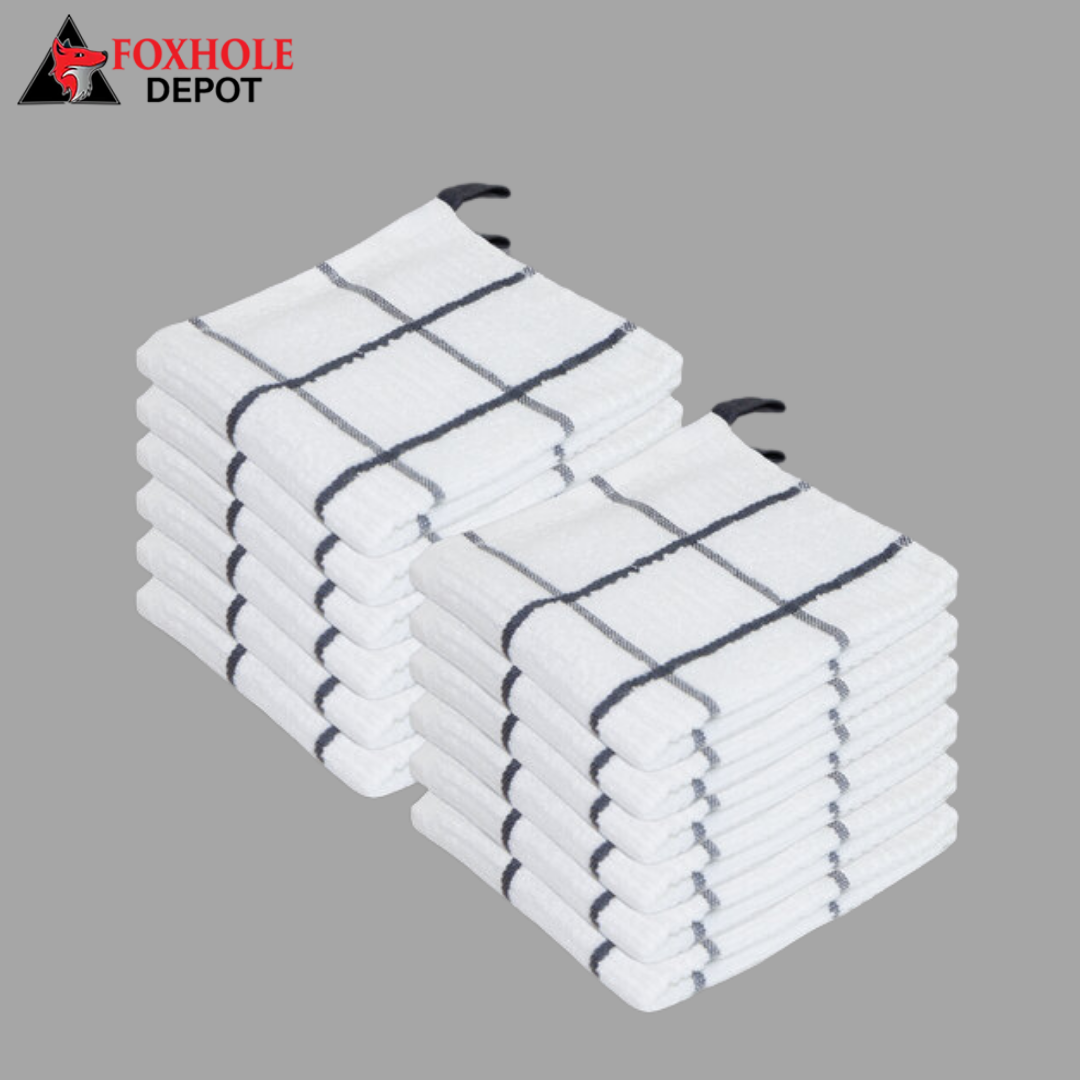 13" x 13" Stripe Pattern 20 oz. Premier 100% Cotton Terry Dish Cloth with Hanging Loop - 12/Pack - Gray