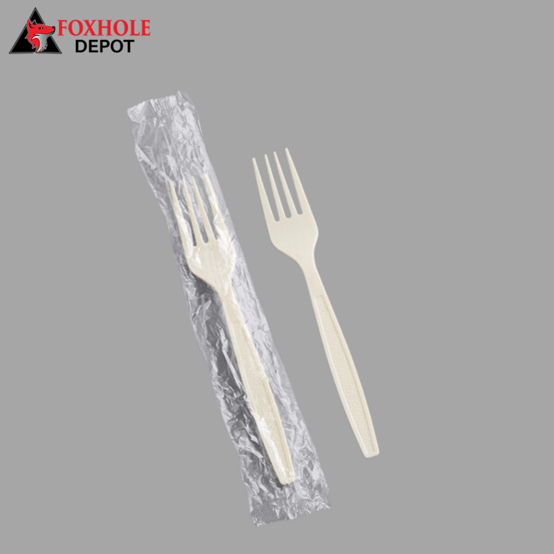 Heavy Weight Plastic Individually Wrapped Forks - 1000/Case - Beige