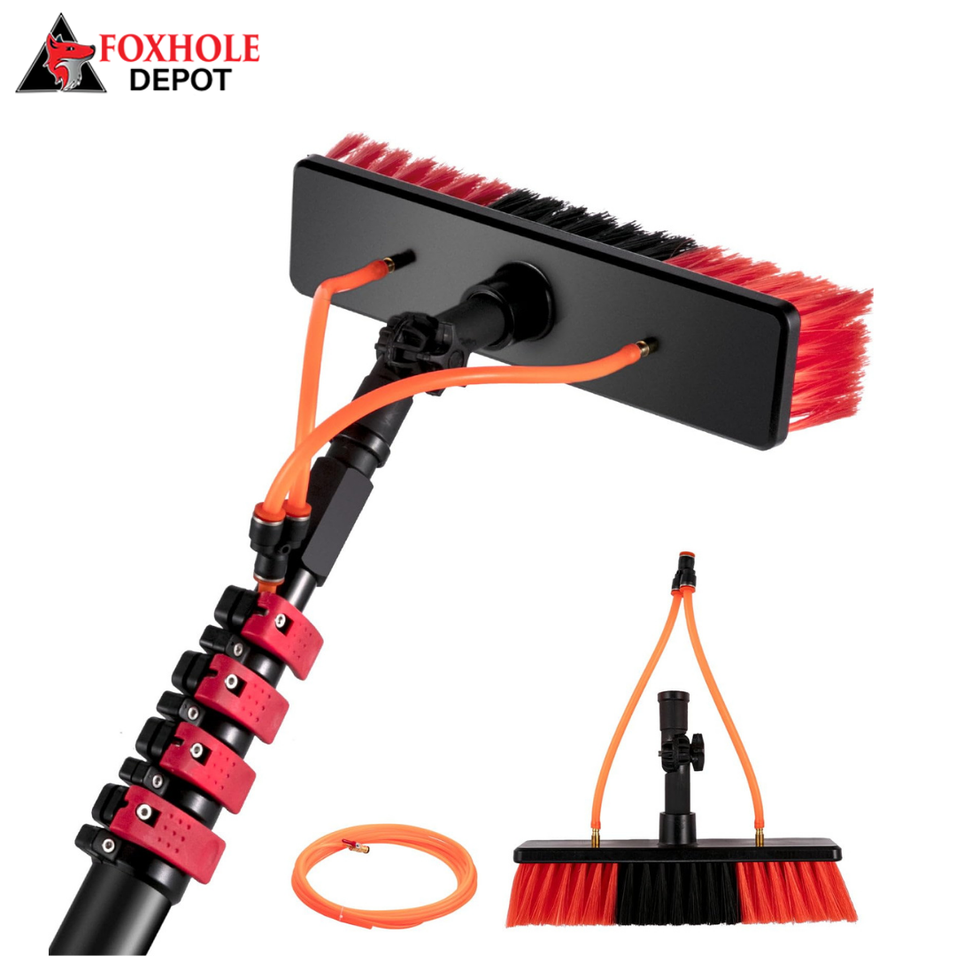 Solar Panel Cleaning System, Water Fed Brush and Extendable Telescopic Poles with Hose - 18FT/5.4M