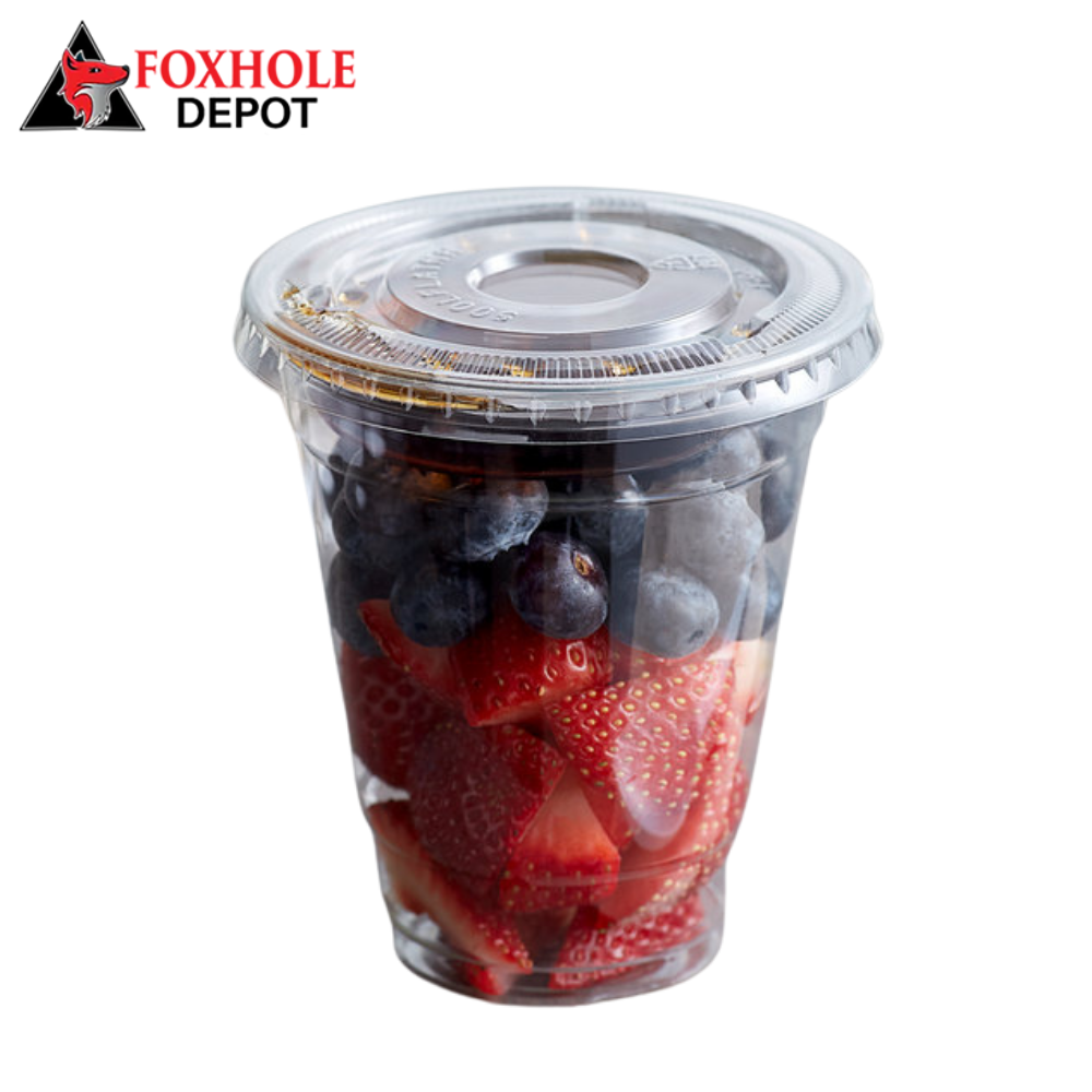 Choice 12 oz. Clear Plastic Cold Cup with 2 oz. Insert and PET Flat Lid with No Hole - 100/Pack